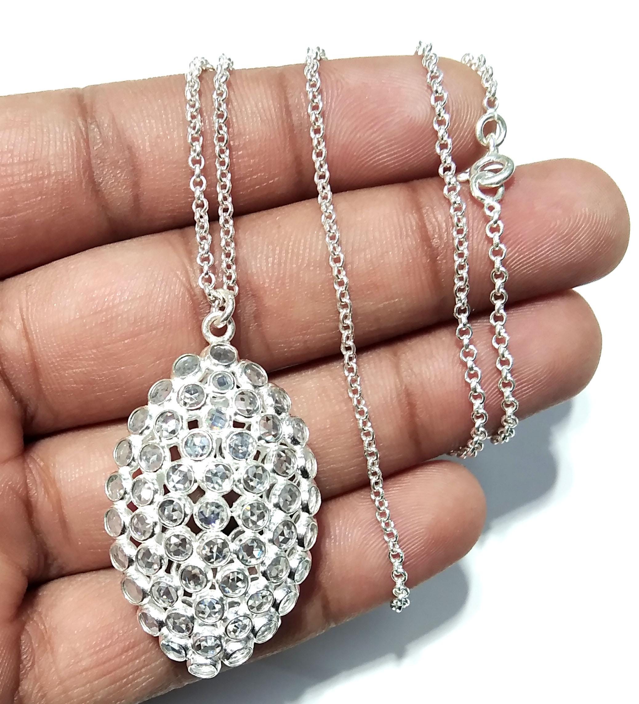 Natural White Zircon Gemstone Pendant, Amazing Design White Zircon Stone Pendant, 925 Sterling Silver Pendant, For Gift Pendant